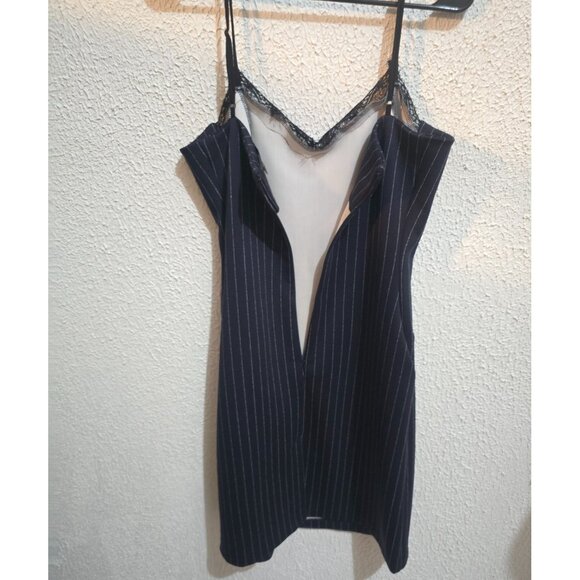 Worthington Womens Size 14 Pinstripe Slip Dress With Lace Neckline - Picture 2 of 6